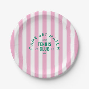 Game Set Match Après Tennis Club Pink Stripe Round Paper Plates