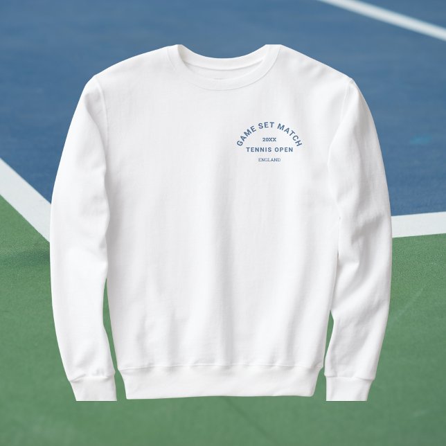 Game Set Match Blue Crest  Womens Tennis White Sweatshirt (Creator Uploaded)
