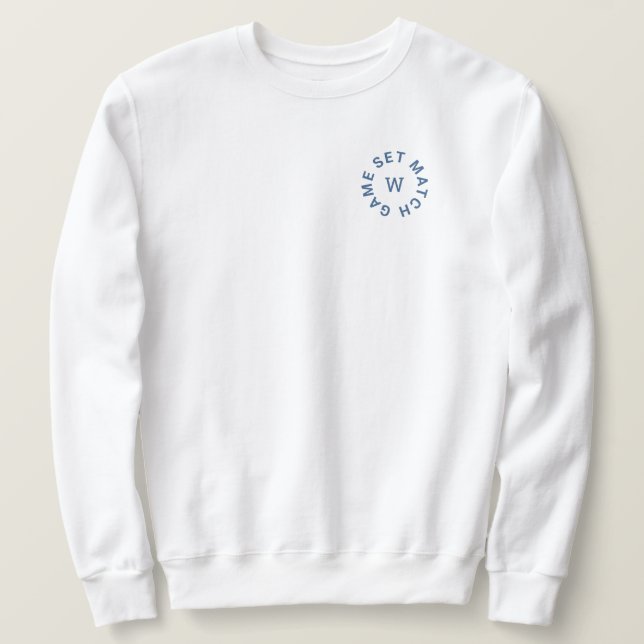 Game Set Match Blue Monogram Mens Tennis Whites Sweatshirt (Design Front)