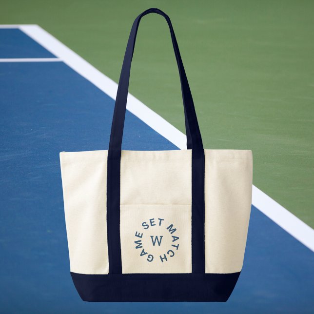 Game Set Match Blue Monogram Navy Trim Tennis Tote Bag (Creator Uploaded)