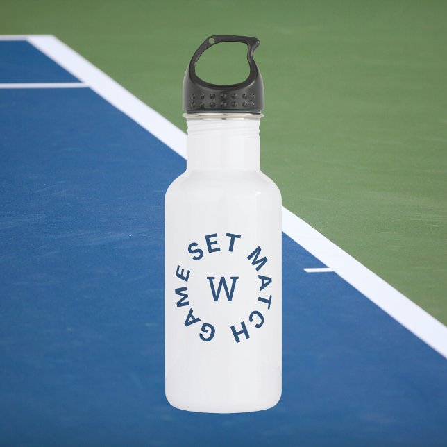 Game Set Match Blue Monogram Tennis Stainless Steel Water Bottle (Creator Uploaded)
