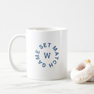 Game Set Match Blue Monogram Tennis White Coffee Mug