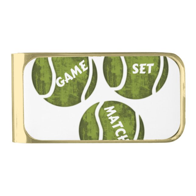 GAME SET MATCH GOLD FINISH MONEY CLIP (Front)