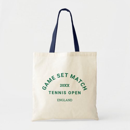 Game Set Match Green Crest Navy Handle Tennis Tote Bag