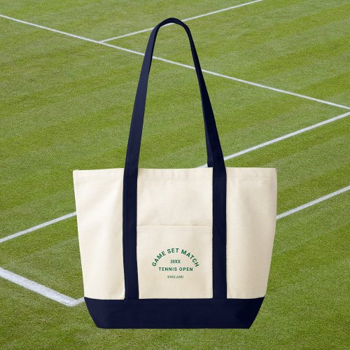 Game Set Match Green Crest Navy Trim Tennis Tote Bag