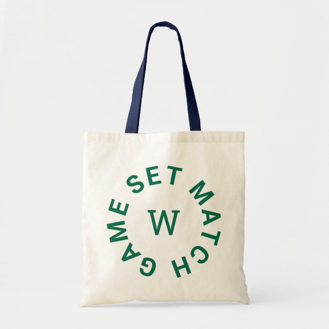 Game Set Match Green Monogram Navy Handle Tennis Tote Bag (Front)