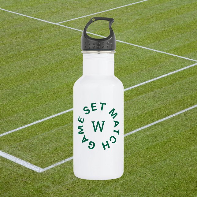 Game Set Match Green Monogram Tennis Stainless Steel Water Bottle (Creator Uploaded)
