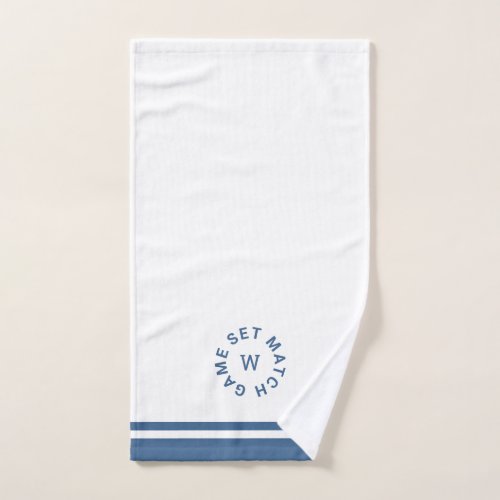 Game Set Match Monogram Blue Stripe Tennis Hand Towel