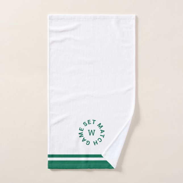Game Set Match Monogram Green Stripe Tennis Hand Towel (Hand Towel)