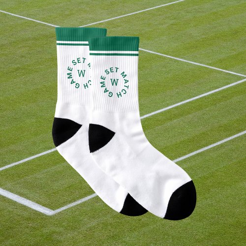 Game Set Match Monogram Green Stripe Unisex Tennis Socks