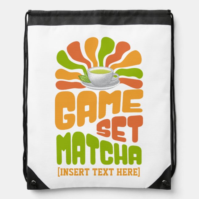 GAME SET MATCHA Fun Latte Drinker Drawstring Bag (Front)