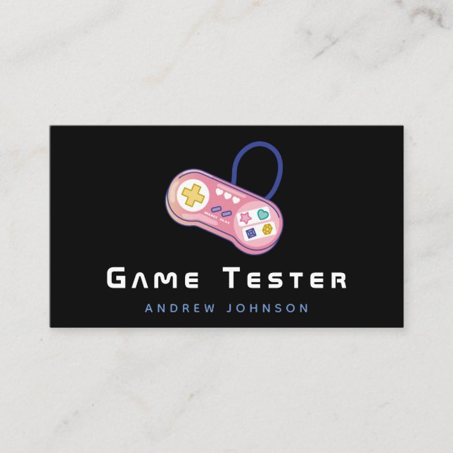 Game Tester Cute Retro Controller Gamer Developer Business Card (Front)