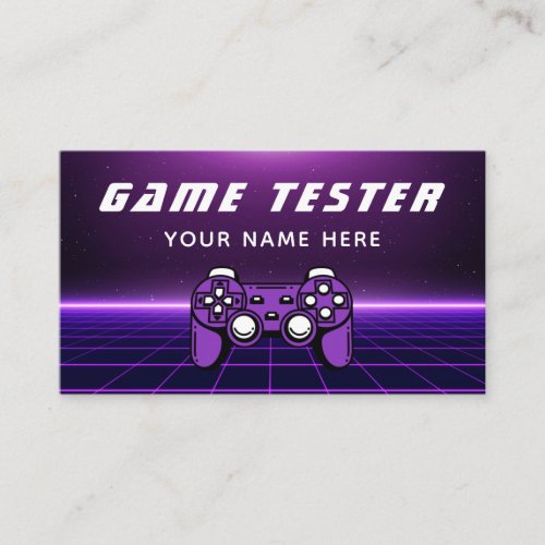 Game Tester Developer Gamer Futuristic Purple Business Card