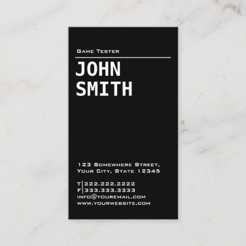 Game Testing Simple Black Business Card