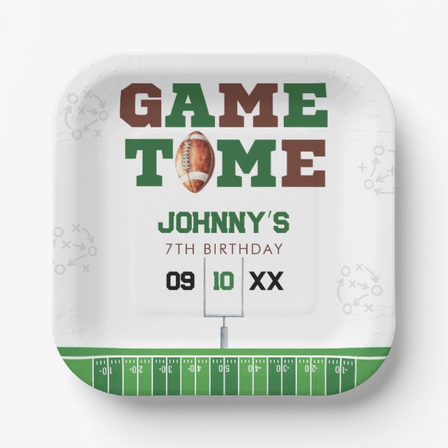 Game Time American Football Birthday Paper Plates (Front)
