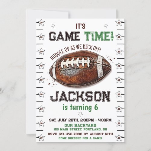 Game time football birthday invitation for a boy