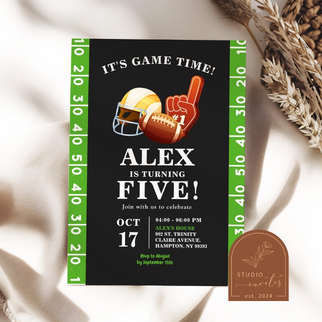 Game Time Football is Turning Five Kids Birthday Invitation (Creator Uploaded)