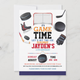 Game Time Ice Hockey Sports Birthday Invitation