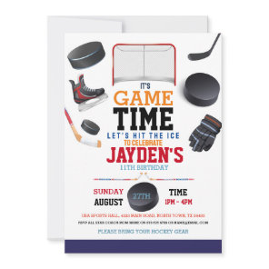 Game Time Ice Hockey Sports Birthday  Invitation