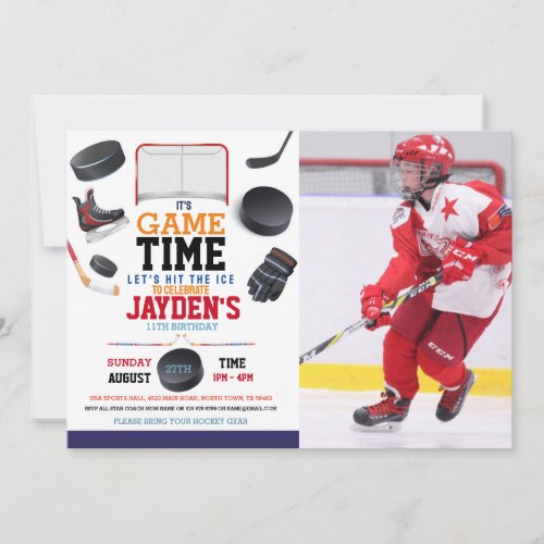 Game Time Ice Hockey Sports Photo Birthday  Invitation