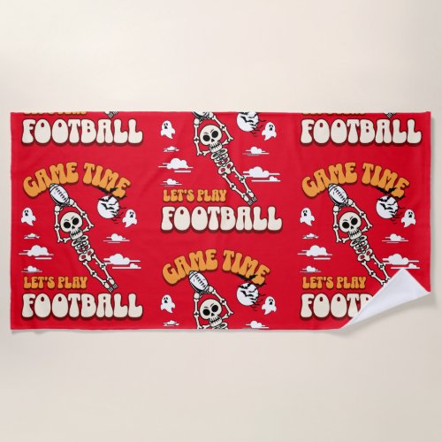 Game Time Lets Play Football Halloween Funny Beach Towel