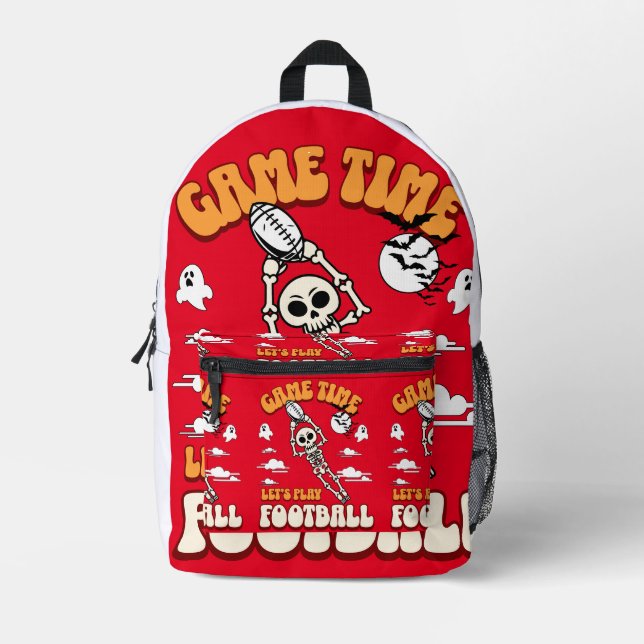 Game Time Let's Play Football Halloween Funny Printed Backpack (Front)