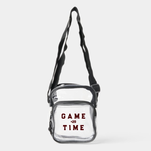 Game Time Player Number Maroon Text Clear Crossbody Bag (Front)