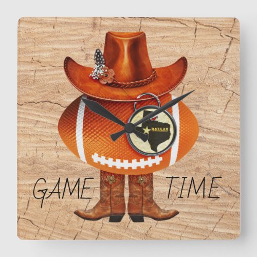 GAME TIME Texas Football Square Wall Clock