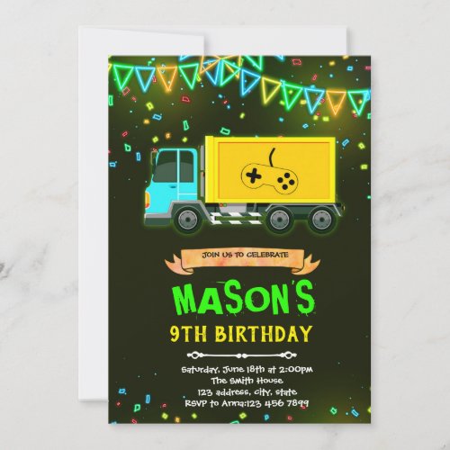 Game truck birthday invitation