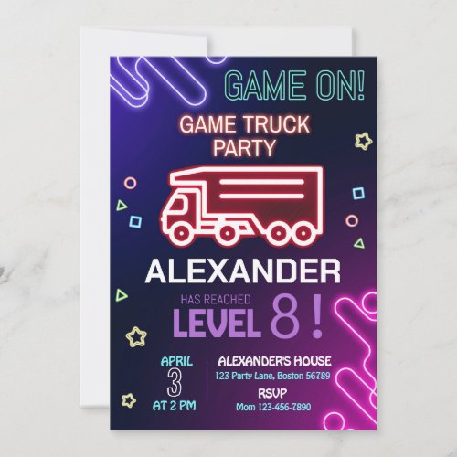 Game Truck Birthday Invitation Gaming Invitation