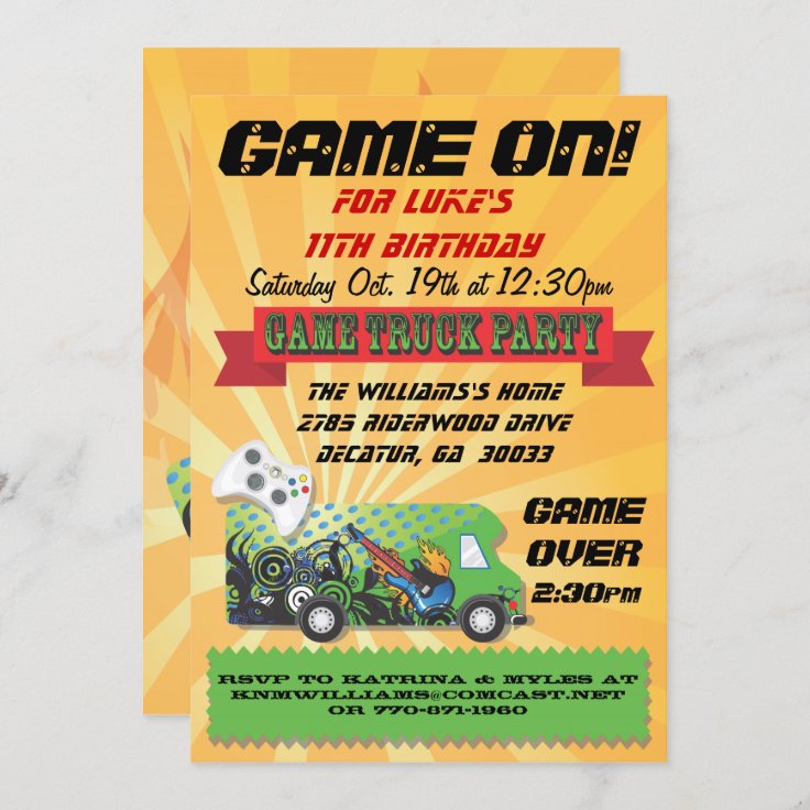 Game Truck Party Invitations Zazzle