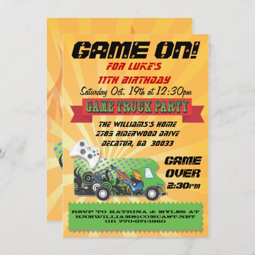 Game Truck Party Invitations