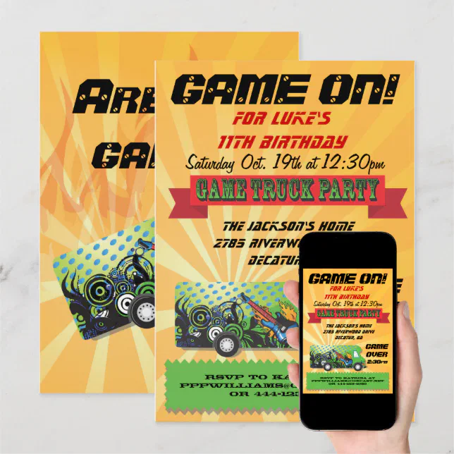 Game Truck Party Invitations | Zazzle