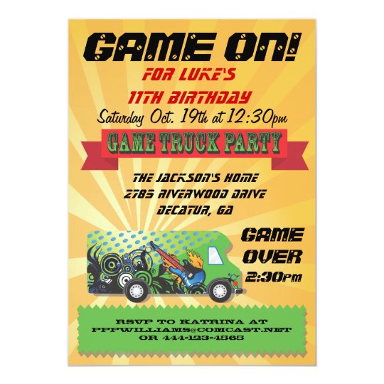 Game Truck Party Invitations Zazzle Com