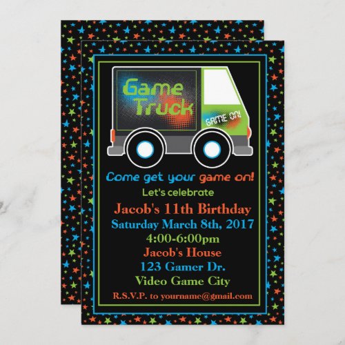Game Truck Video Game Birthday Party Invitation