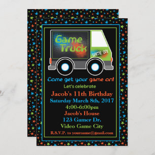 Game Truck, Video Game Birthday Party Invitation