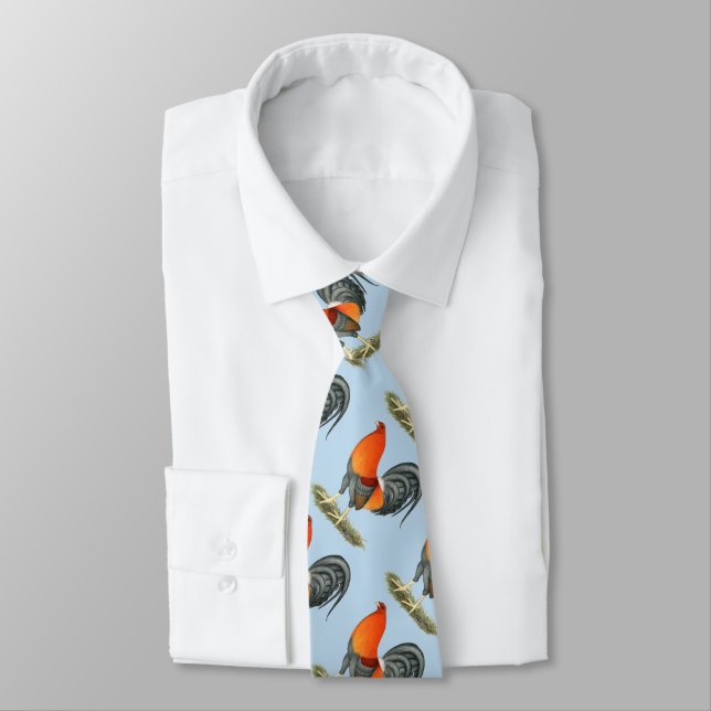 Gamecock Blue Red Rooster Neck Tie (Tied)