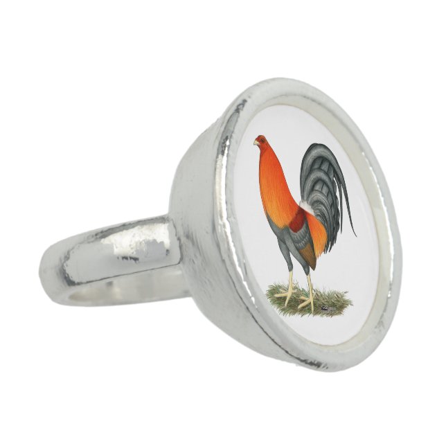 Gamecock Blue Red Rooster Ring (Side)