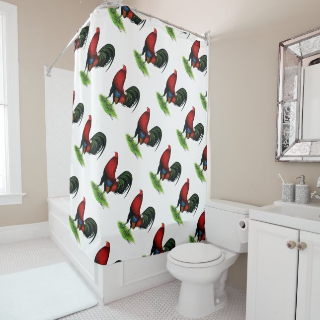 Gamecock:  Dark Red Shower Curtain (In Situ)