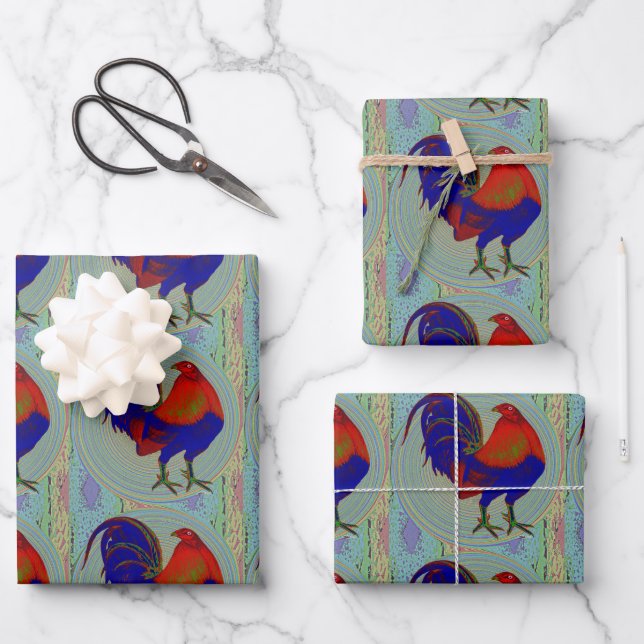 Gamecock:  Impressionist Rooster Wrapping Paper Sheets (Front)