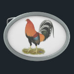 Gamecock Wheaten Rooster Oval Belt Buckle<br><div class="desc">Light red wheaten roosters often show varying amounts of white in their sickle feathers.  Commissioned by Kenny Troiano for his book on game fowl colors.</div>