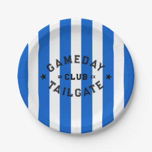 Gameday Tailgate Club Blue Stripe Custom Party Paper Plates
