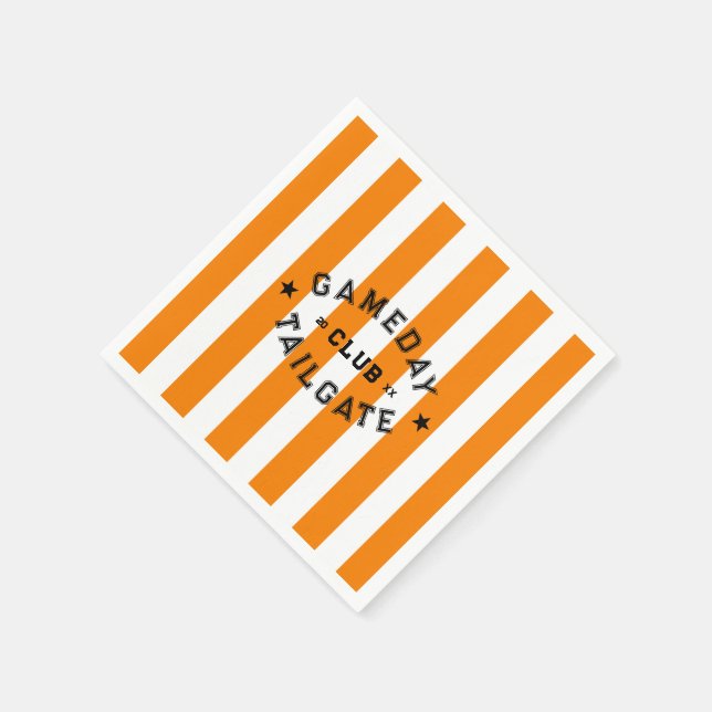 Gameday Tailgate Club Orange Stripe Custom Party Napkins (Corner)