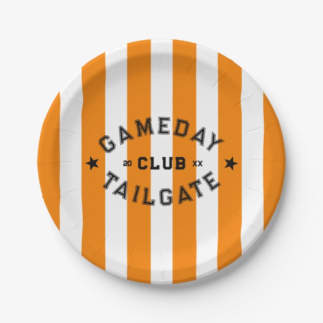 Gameday Tailgate Club Red Stripe Custom Party Paper Plates (Front)