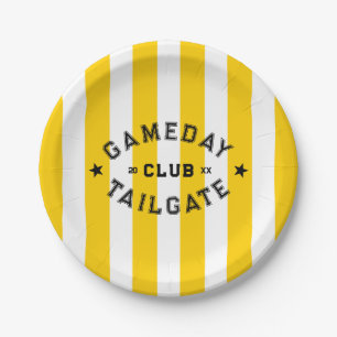 Gameday Tailgate Club Yellow Stripe Custom Party Paper Plates