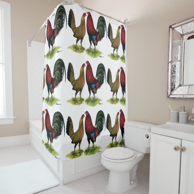 Gamefowl Pair Shower Curtain (In Situ)
