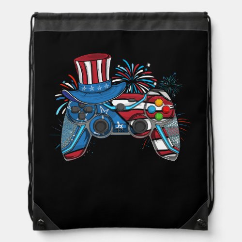 Gamepad Controller USA American Flag Video Game 4t Drawstring Bag