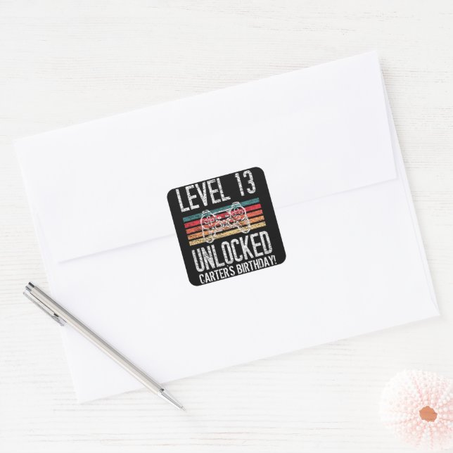 Gamer 13th Birthday Personalized Square Sticker (Envelope)