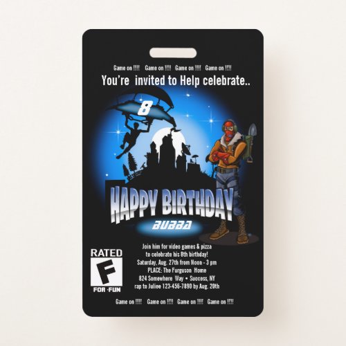 Gamer 2 birthday _customizable  invitation badge
