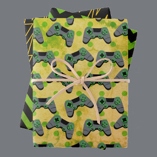 Gamer 3 Grunge Birthday Giftwrap Wrapping Paper Sheets